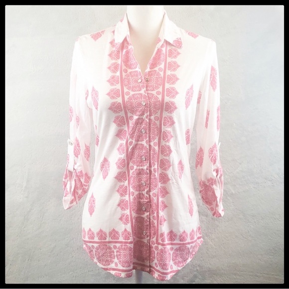 Tango Mango White & Pink Button Down Blouse - Picture 1 of 7